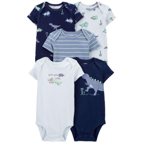 Carters Blue Baby 5-Pack Dinosaur Short-Sleeve Bodysuits