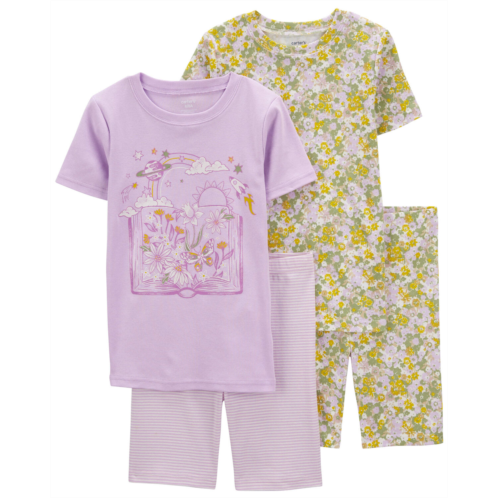 Carters Purple Kid 4-Piece Floral Pajamas Set