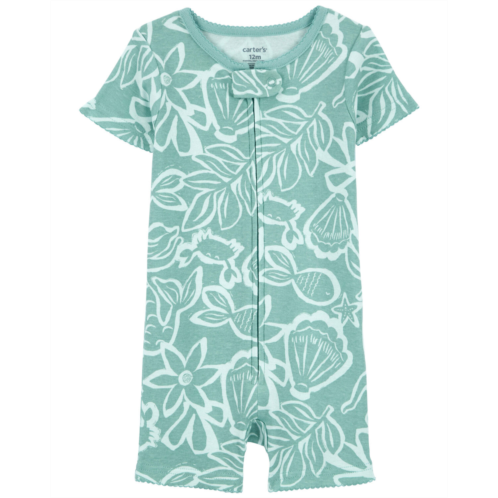 Carters Turquoise Toddler 1-Piece Ocean Print 100% Snug Fit Cotton Romper Pajamas