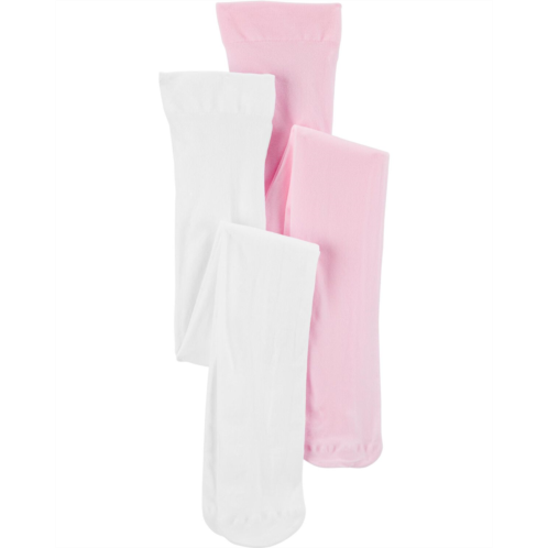 Carters White/Pink Kid 2-Pack Tights