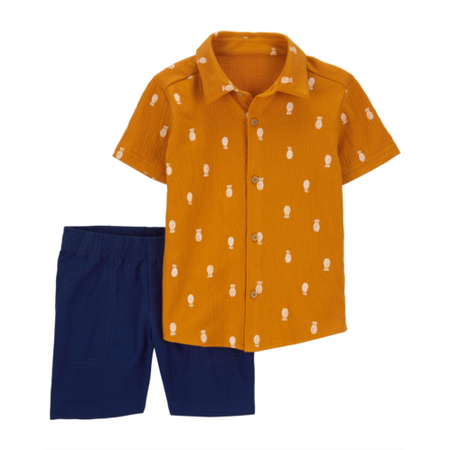 Carters Navy, Orange Toddler 2-Piece Pineapple-Print Shirt & Canvas Shorts Set