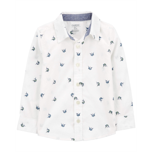 Carters White Toddler Fish Print Button-Front Shirt