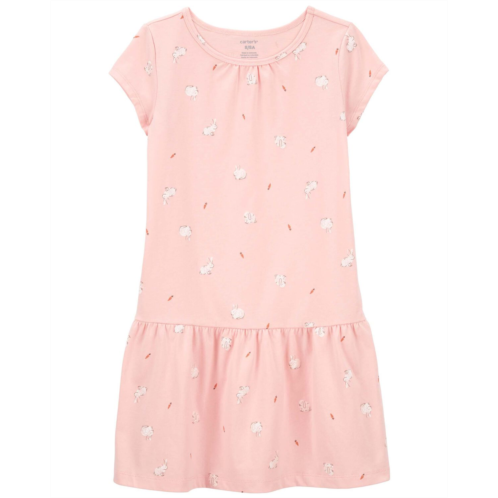 Carters Pink Kid Bunny Print Soft Cotton Dress
