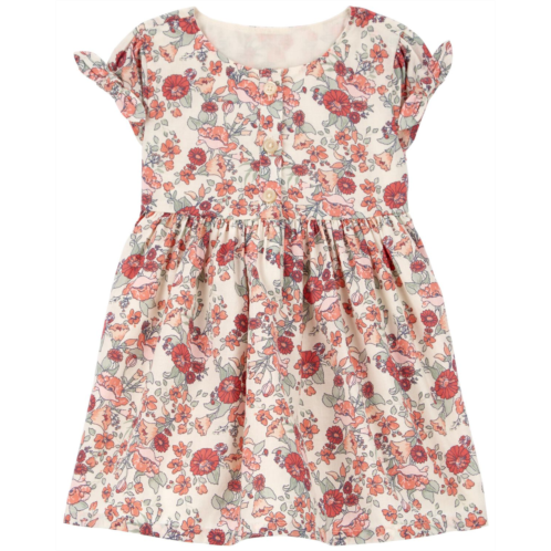 Carters Cream Baby Floral Print Puff Sleeve Dress
