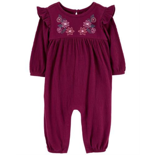 Carters Burgundy Baby Embroidered Floral Jumpsuit