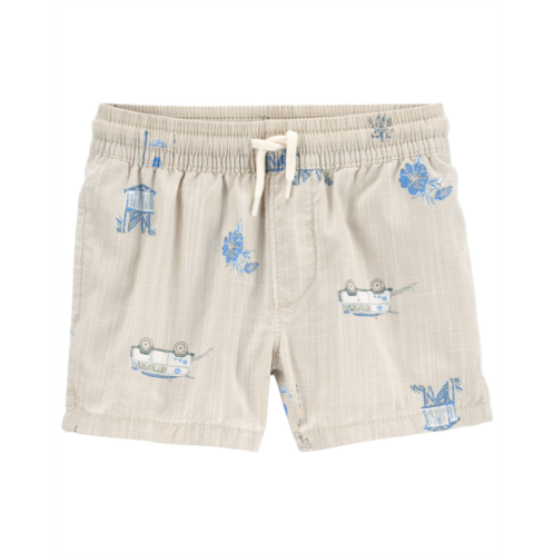 Carters Tan Toddler Seaside Print Chambray Drawstring Shorts