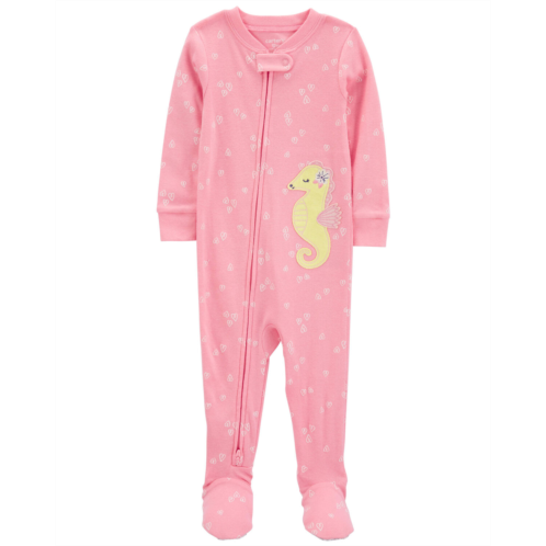 Carters Pink Baby 1-Piece Sea Horse 100% Snug Fit Cotton Footie Pajamas