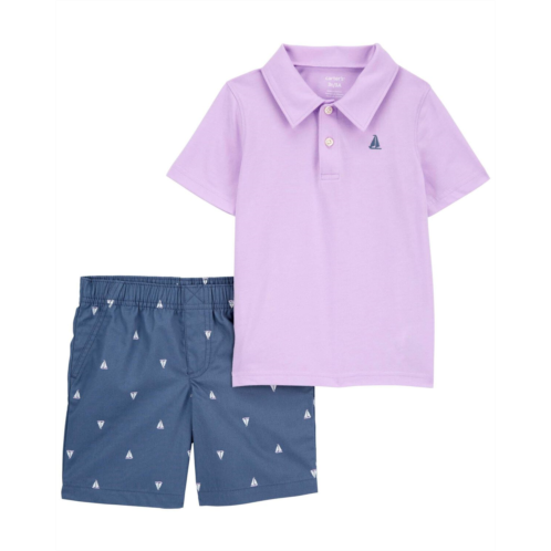 Carters Purple/Navy Baby 2-Piece Jersey Polo Shirt & Sailboat Shorts Set
