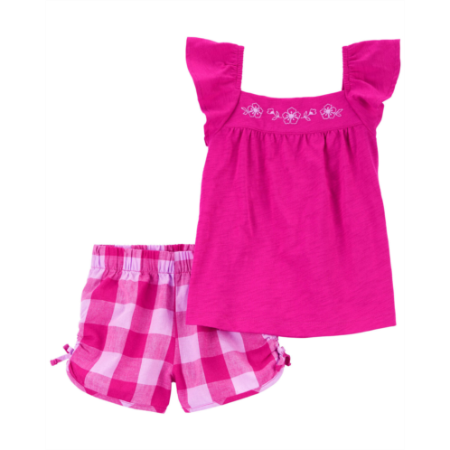 Carters Pink Baby 2-Piece Flutter Sleeves & Gingham Short Set