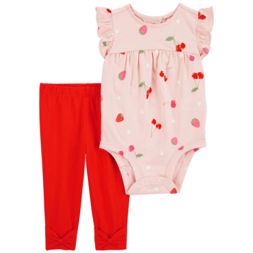 Carters Pink/Red Baby 2-Piece Fruit Bodysuit Pant Set