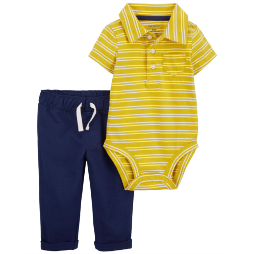 Oshkoshbgosh Yellow/Navy Baby 2-Piece Striped Polo Bodysuit & Pants Set | oshkosh.com