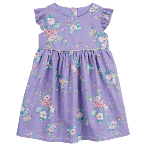 Carters Purple Toddler Floral Print Metallic Babydoll Dress