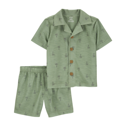 Carters Green Toddler 2-Piece Palm Tree Coat-Style Loose Fit Pajamas
