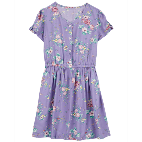 Carters Purple Kid Button-Front Vintage Floral Dress Made With LENZING ECOVERO