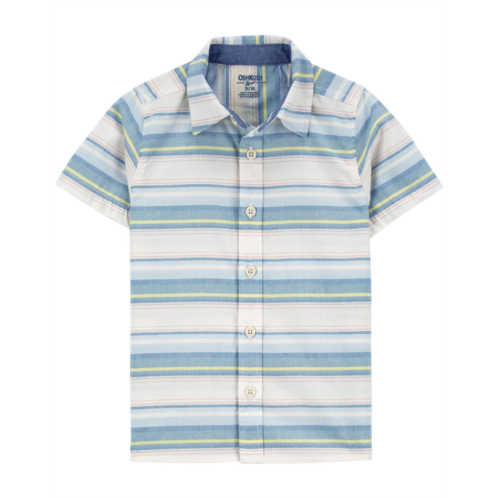 Carters Blue Toddler Baja Stripe Button-Front Short Sleeve Shirt