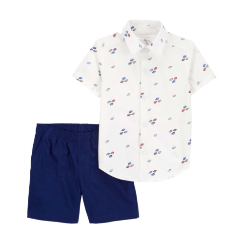 Carters White/Navy Toddler 2-Piece Button-Down Shirt & Short Set