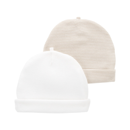 Carters White/Brown Baby 2-Pack Caps