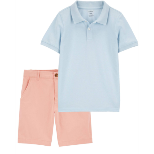Carters Multi Kid 2-Piece Ribbed Collar Polo Shirt & Chino Shorts Set