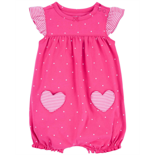 Oshkoshbgosh Pink Baby Heart Pocket Cotton Romper | oshkosh.com