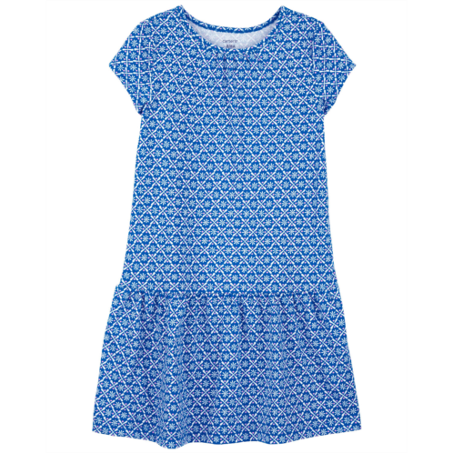 Carters Blue Kid Geo Print Cotton Dress