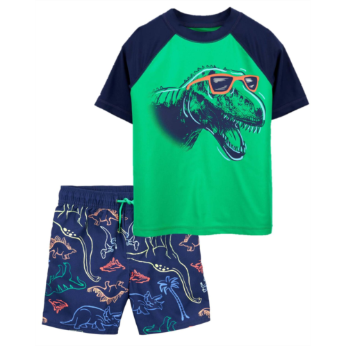 Carters Multi Kid Dinosaur Rashguard & Swim Trunks Set