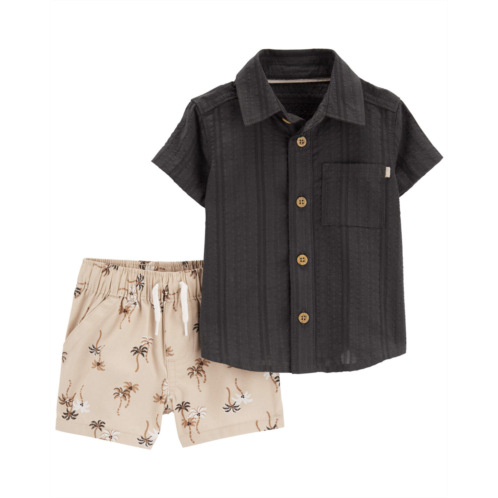 Carters Multi Baby 2-Piece Button-Front Shirt & Palm Tree Short Set