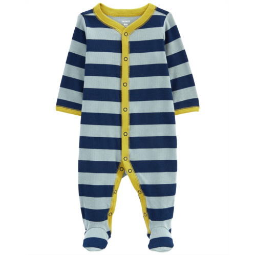 Carters Blue/Yellow Baby Striped Snap-Up Cotton Blend Sleep & Play Pajamas