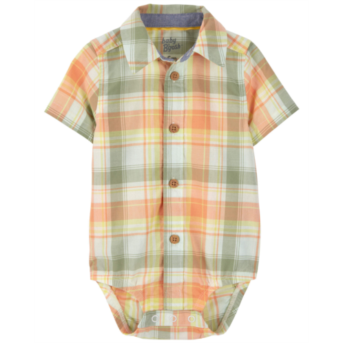 Carters Orange/Green Baby Plaid Button-Front Bodysuit