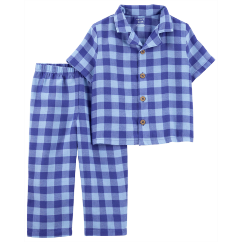 Carters Blue Toddler 2-Piece Gingham Coat Style Pajamas