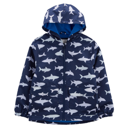 Carters Navy Kid Shark Color-Changing Rain Jacket