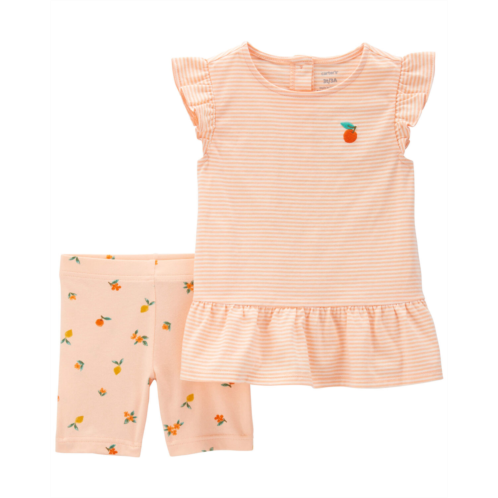 Carters Peach Baby 2-Piece Peach Flutter Top & Bike Short Set