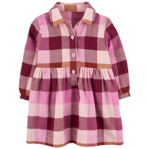 Carters Pink Baby Plaid Cotton Flannel Shirt Dress