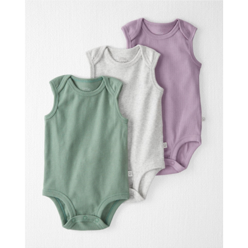 Carters Green, Heather Grey, Lilac Purple Baby 3-Pack Organic Cotton Rib Bodysuits