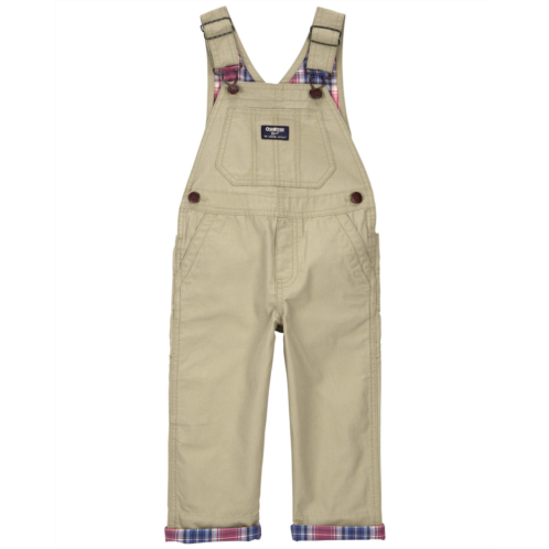 Carters Khaki Toddler Classic Plaid-Lined Canvas Overalls
