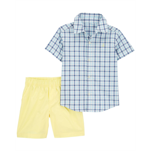 Carters Blue/Yellow Toddler 2-Piece Plaid Button-Down Shirt & Short Set