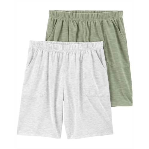 Carters Green/Grey Kid 2-Pack Pull-On Slub Jersey Pajama Shorts