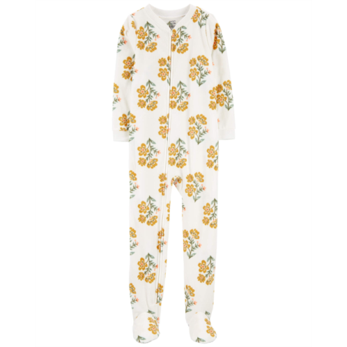 Carters White Kid 1-Piece Floral Fleece Footie Pajamas