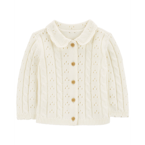 Carters Cream Baby Pointelle Button-Front Sweater Knit Cardigan