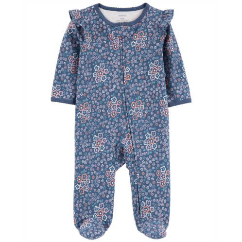 Oshkoshbgosh Blue Baby Floral 2-Way Zip Cotton Sleep & Play Pajamas | oshkosh.com