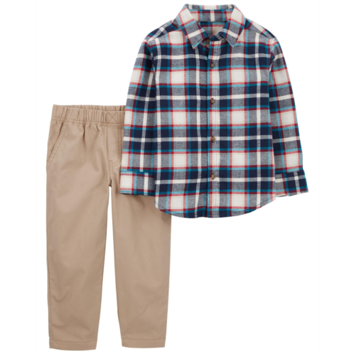 Oshkoshbgosh Navy/Khaki Toddler 2-Piece Plaid Button-Front Shirt & Pant Set | oshkosh.com