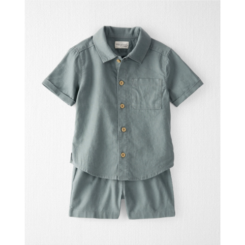 Carters Olive Sage Toddler 2-Piece Button-Front Shirt and Shorts Set Made With Linen and LENZING ECOVERO