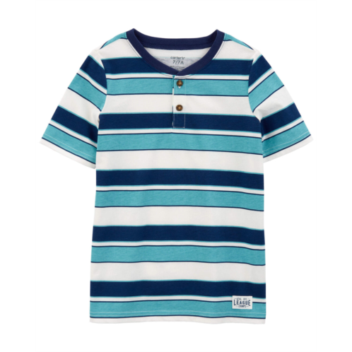 Carters Blue/White Kid Striped Henley Tee