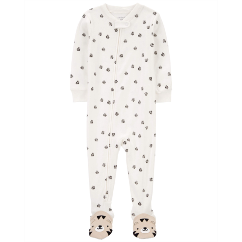 Carters Ivory Toddler 1-Piece Tiger Paw 100% Snug Fit Cotton Footie Pajamas