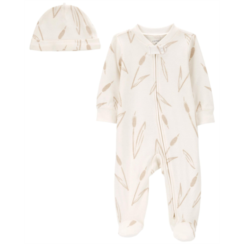 Carters White Baby 2-Piece Sleep & Play Pajamas and Cap Set