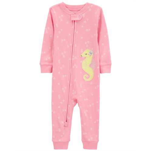 Carters Pink Baby 1-Piece Sea Horse 100% Snug Fit Cotton Footless Pajamas