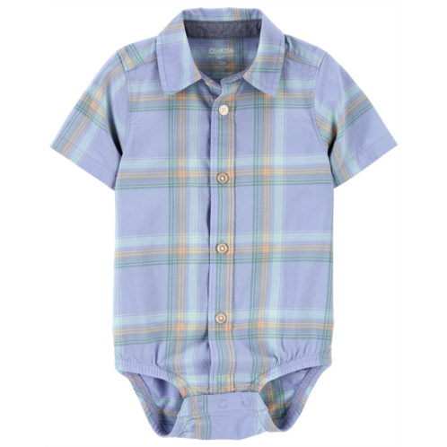 Carters Blue Baby Plaid Button-Front Bodysuit