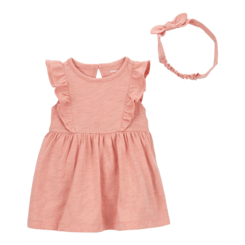 Carters Pink Baby 2-Piece Bodysuit Dress & Headwrap Set