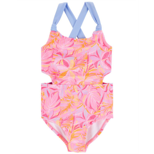 Carters Pink Toddler Palm Print 1-Piece Cut-Out Swimsuit