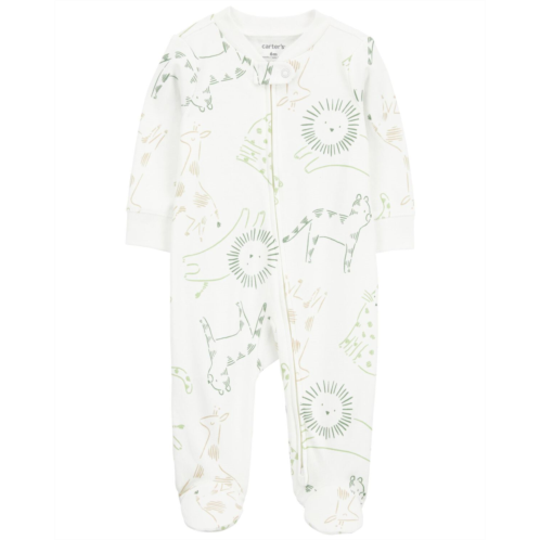 Carters Ivory Baby Animal Print Zip-Up Cotton Sleep & Play Pajamas