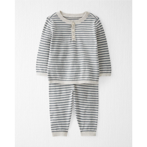 Carters Gray Heather Baby Organic Cotton Gray Striped Sweater Knit Set